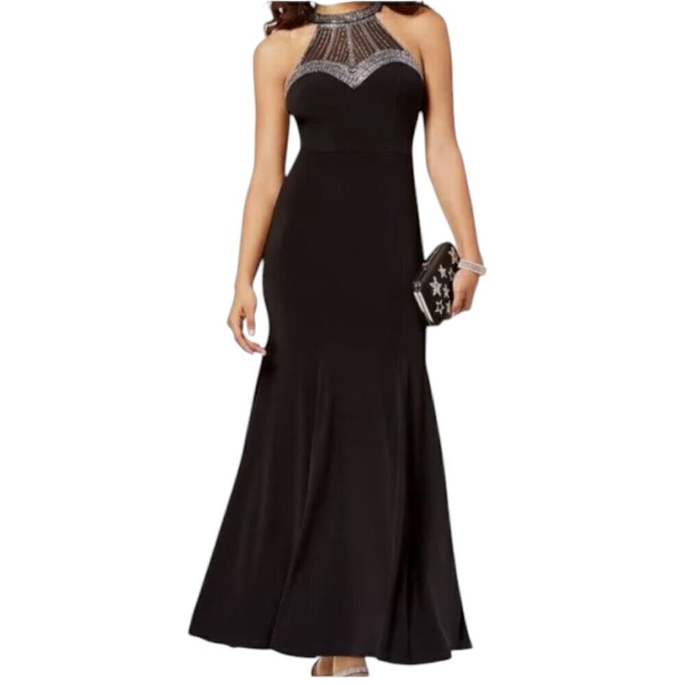 Say Yes To The Prom Gown Dress Black Halter Rhinestone Embellished Juniors 11